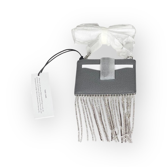 new Rebecca Minkoff ᯾ Leather Crystal Fringe Card Case Chain Handbag ᯾ Steel ᯾ - Picture 8 of 16